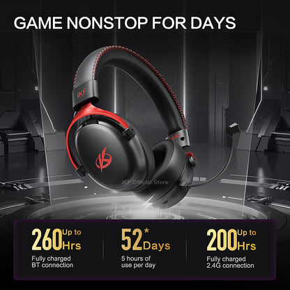 iKF V11 Max Wireless 2.4G Bluetooth Headphones Gaming Wired Headset 260H Playtime with Microphone for iOS/Android PC