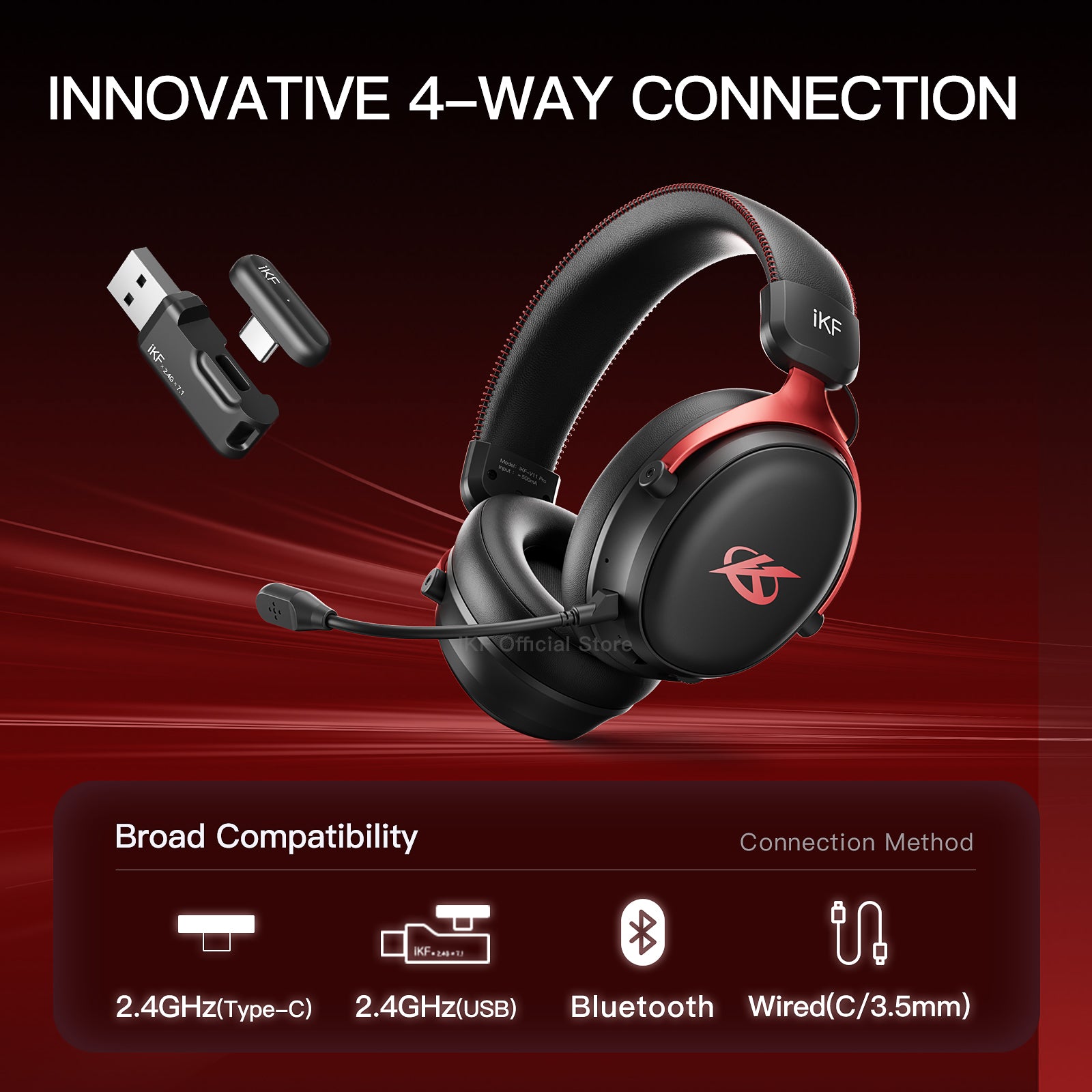 iKF V11 Pro Wireless 2.4G Bluetooth Headphones Gaming Wired Headset 125H Playtime 3.5mm for iOS/Android PC