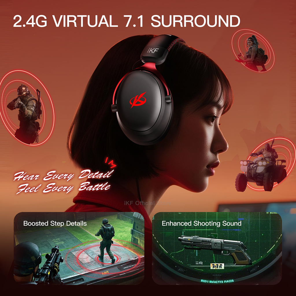 iKF V11 Pro Wireless 2.4G Bluetooth Headphones Gaming Wired Headset 125H Playtime 3.5mm for iOS/Android PC