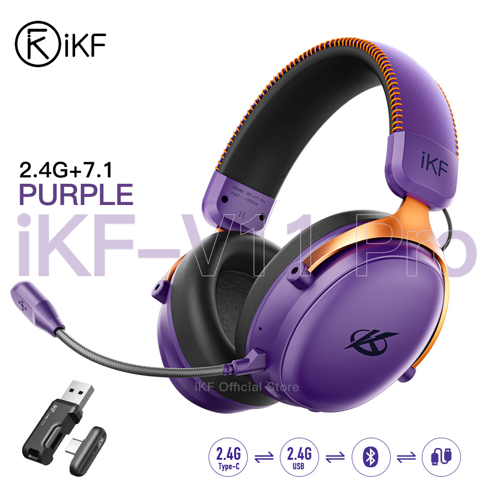 iKF V11 Pro Wireless 2.4G Bluetooth Headphones Gaming Wired Headset 125H Playtime 3.5mm for iOS/Android PC