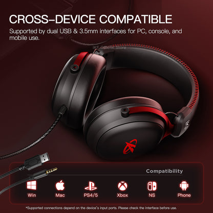 iKF V11S Wired Headphones Gaming Headset 7.1 Surround Sound Effect 3.5mm USB Port for PC Phone