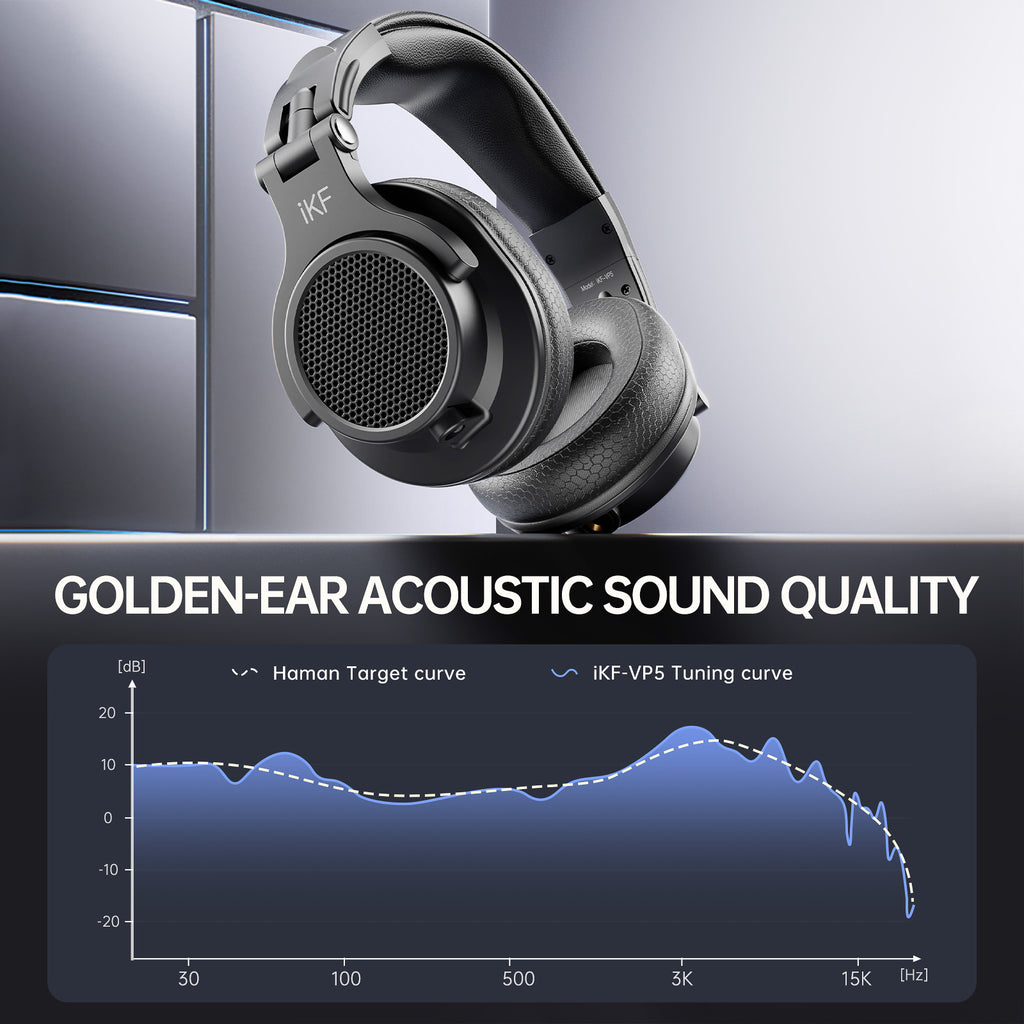 iKF VP5 HiFi Monitor Headphone Game Esports Wired Headset 3.5MM With Microphone Cable