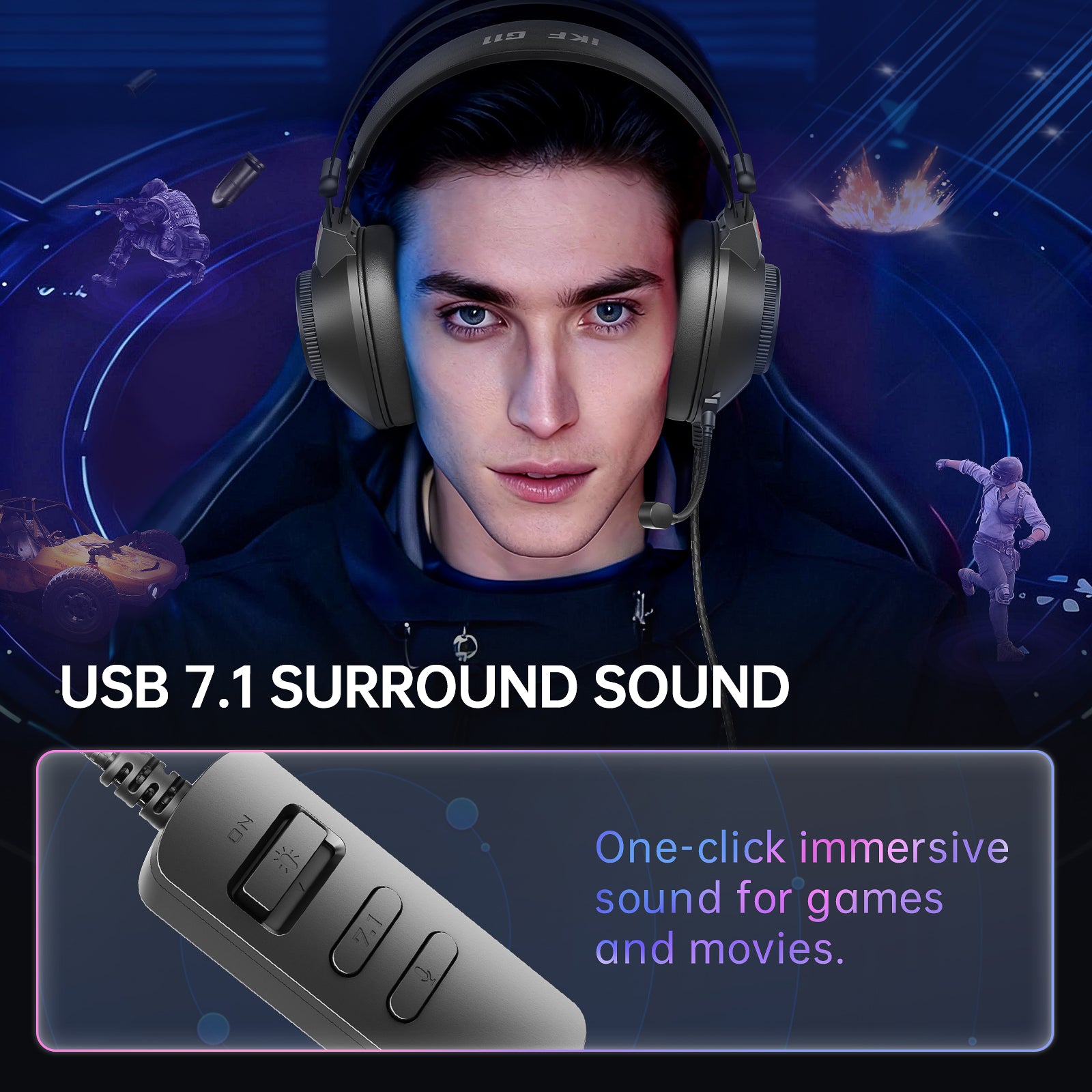iKF G11 Wired Headphones Gaming Headset 7.1 Surround Sound Effect 3.5mm USB with Mic