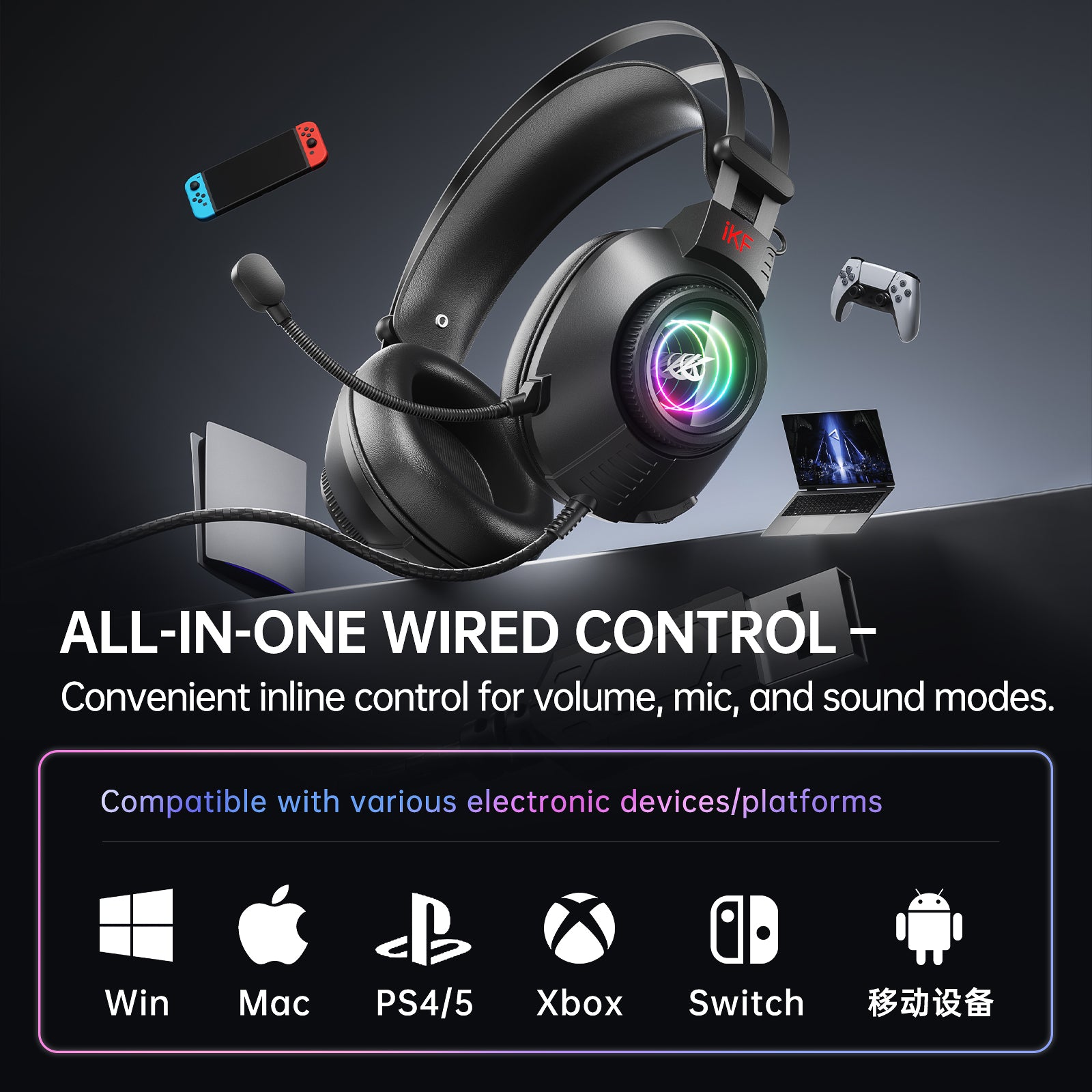 iKF G11 Wired Headphones Gaming Headset 7.1 Surround Sound Effect 3.5mm USB with Mic