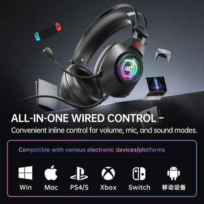 iKF G11 Wired Headphones Gaming Headset 7.1 Surround Sound Effect 3.5mm USB with Microphone for iOS/Android PC