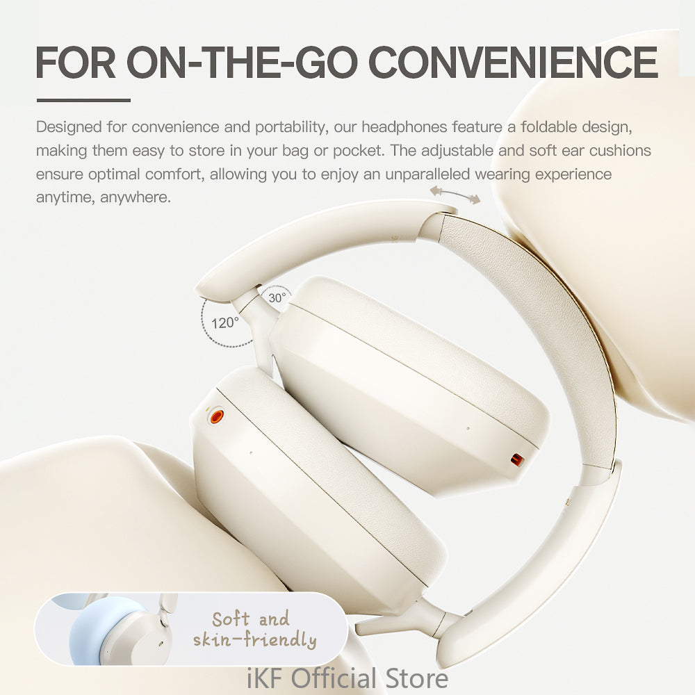 iKF Solo Wireless Bluetooth Headphones Active Noise Cancelling Over-ear Wired Headset,HiFi Stereo Deep Bass with Microphone, Foldable Lightweight Bluetooth for iPhone Andriod