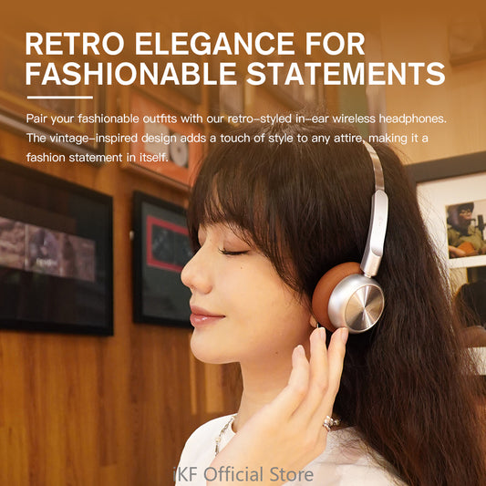 iKF R1 Wireless Retro Headphones On Ear Headset BluetoothV 5.3 HiFi Sound 60 Hours Built-in Microphone OOTD Supports dual-device Connectivity