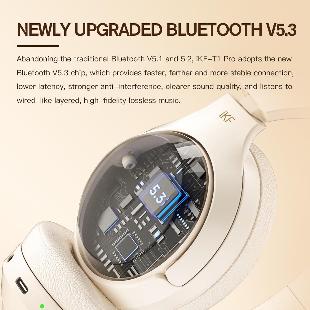 iKF T1 Pro Wireless Bluetooth Headphones Over Ear Wired Headset Built in Mic AUX Cable 100 Hours Play time Noise Reduction Stereo Sound Bass Type-C Charging for Online Class Game Sport Compatible with iOS and Android