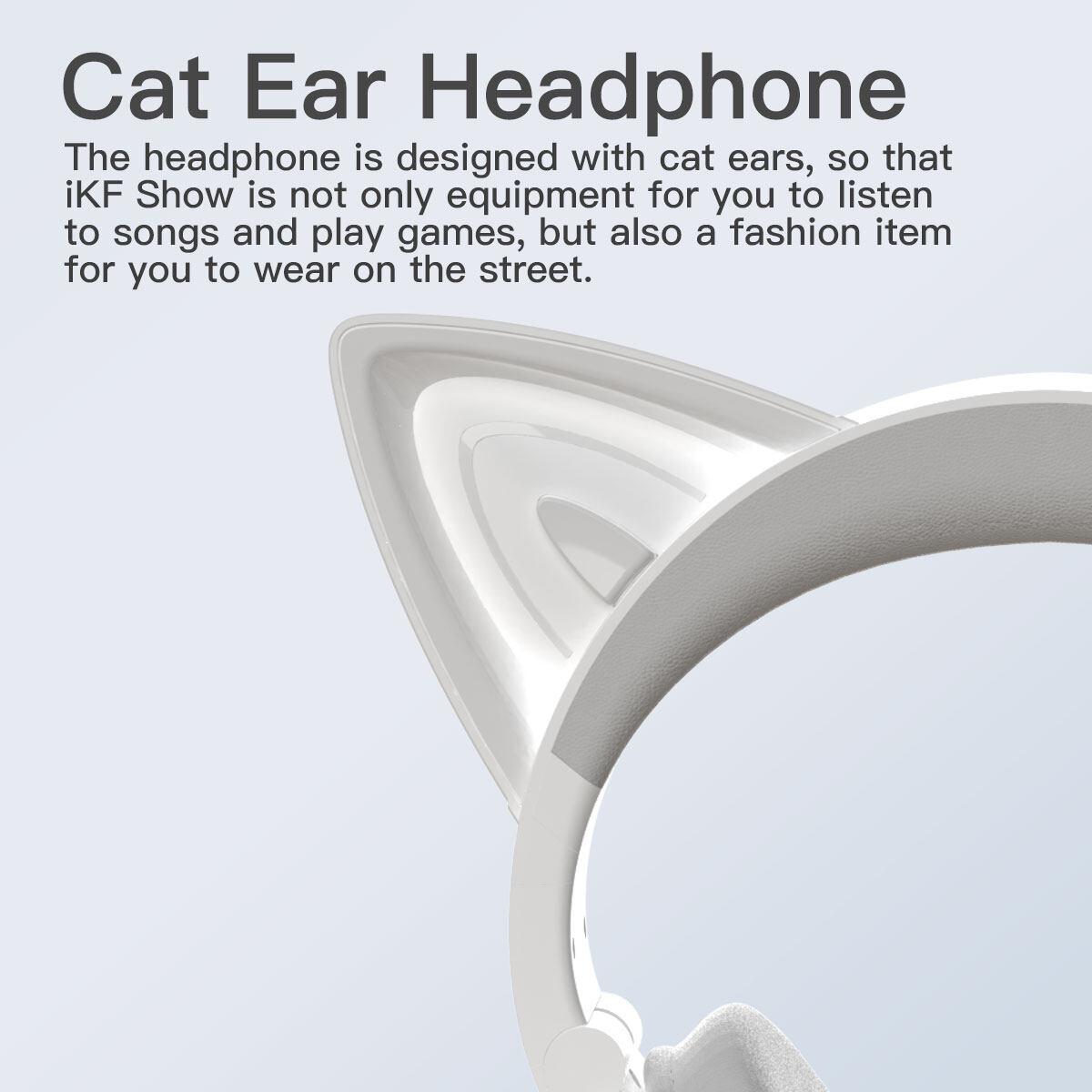 iKF Show Cat Headset Wireless Bluetooth Game Cute Girl Gaming Non-Sense Delay Custom Light Anime With Microphone Ultra-Long Battery Life Support Wired Connection iOS Android Game