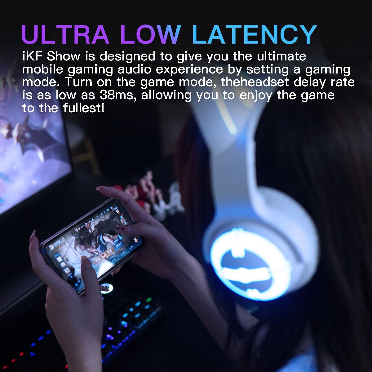 iKF Show Cat Headset Wireless Bluetooth Game Cute Girl Gaming Non-Sense Delay Custom Light Anime With Microphone Ultra-Long Battery Life Support Wired Connection iOS Android Game